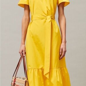 Tory Burch Yellow Off-shoulder Flutter Sleeve Midi Dress